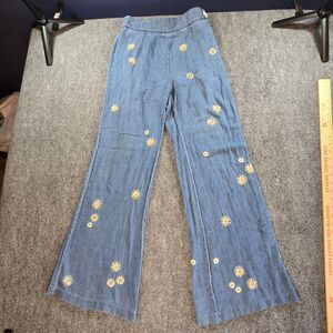 We The Free Flare Jeans Womens 26 Blue Daisy Embroidered Boho Denim